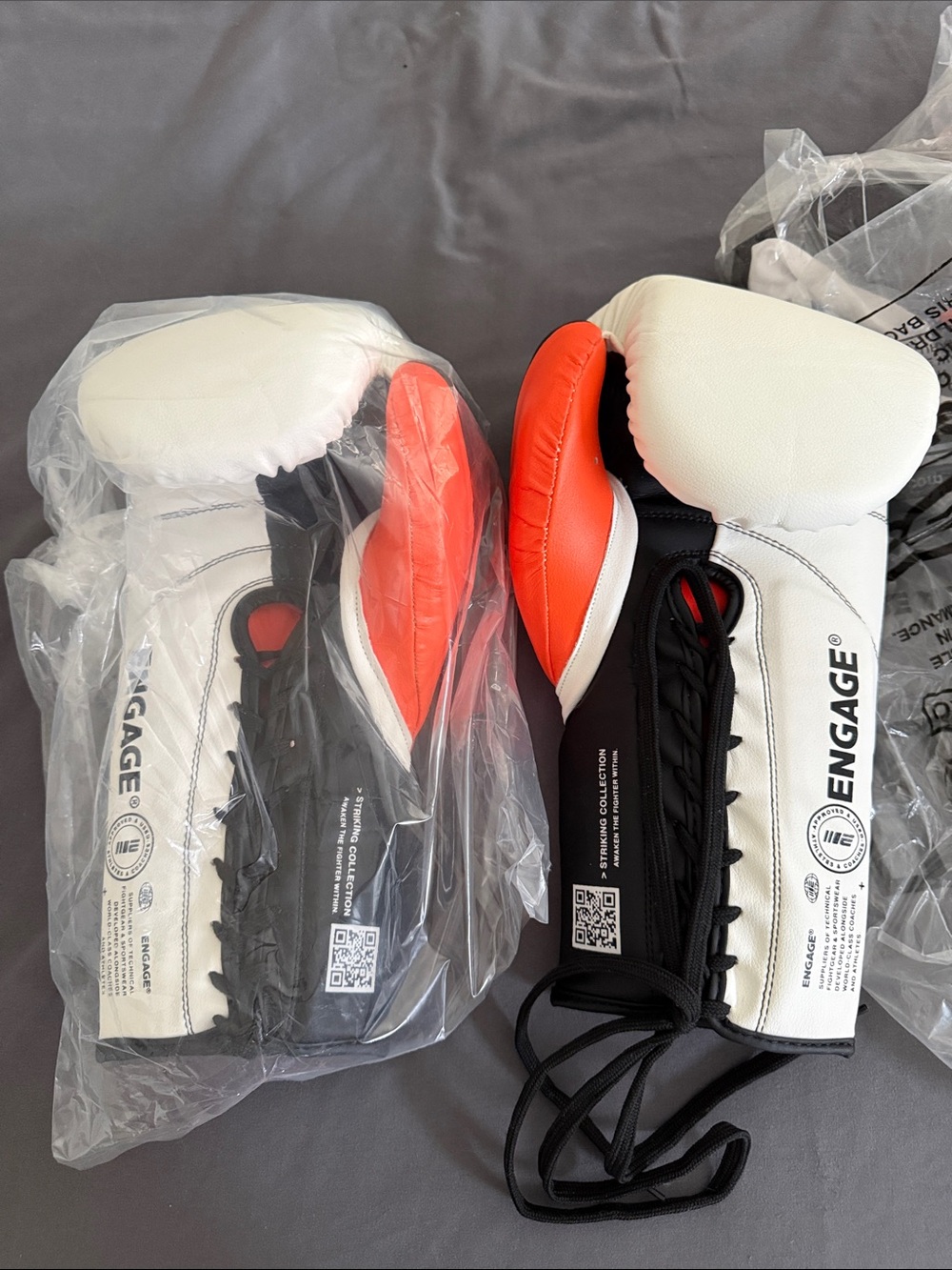 Engage White & Red Lace-Up Boxing Gloves